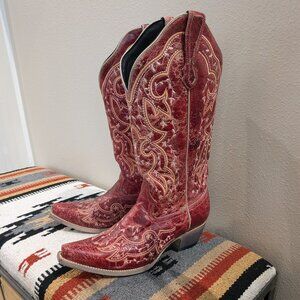 Red embroidered cowboy boots